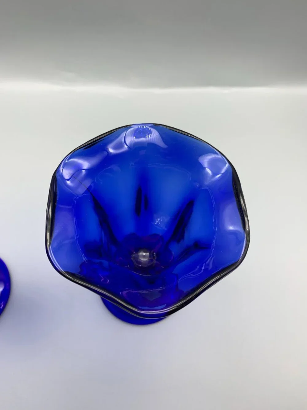 Set of 2 Anchor Hocking Cobalt Blue Tulip Shaped Glass Sundae Cups